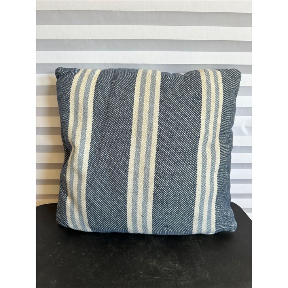 Blue and Cream Striped Accent Pillow